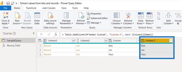 Extrageți valori din înregistrări și liste în Power Query