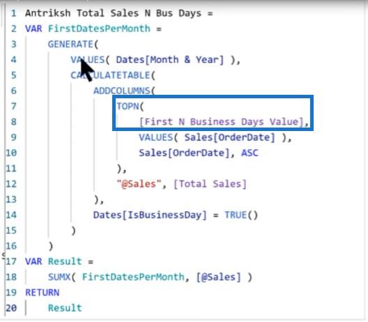 تمت إعادة النظر في أول N أيام عمل - حل لغة ترميز DAX