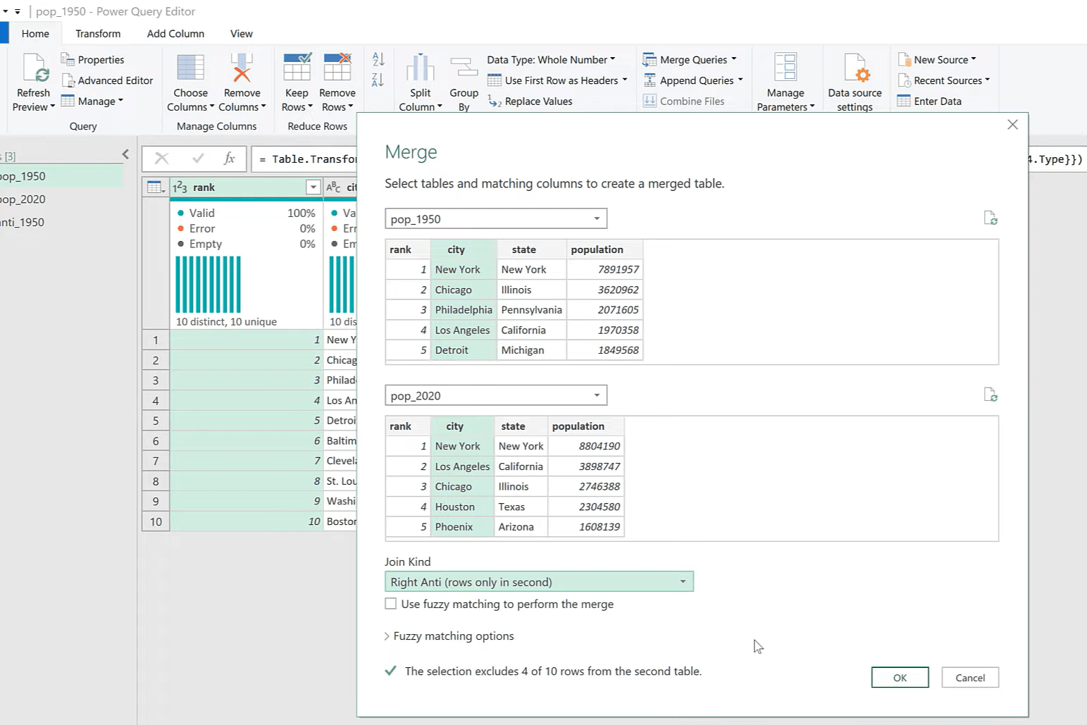 دمج الاستعلامات باستخدام Anti Join In Excel مع Power Query