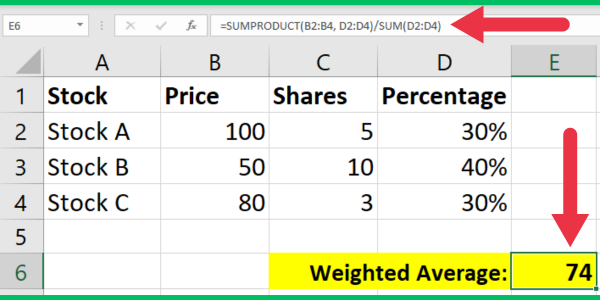 如何使用百分比在 Excel 中計算加權平均值