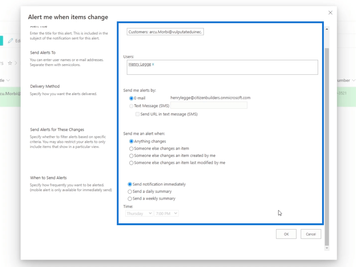 SharePoint 列表警報設置