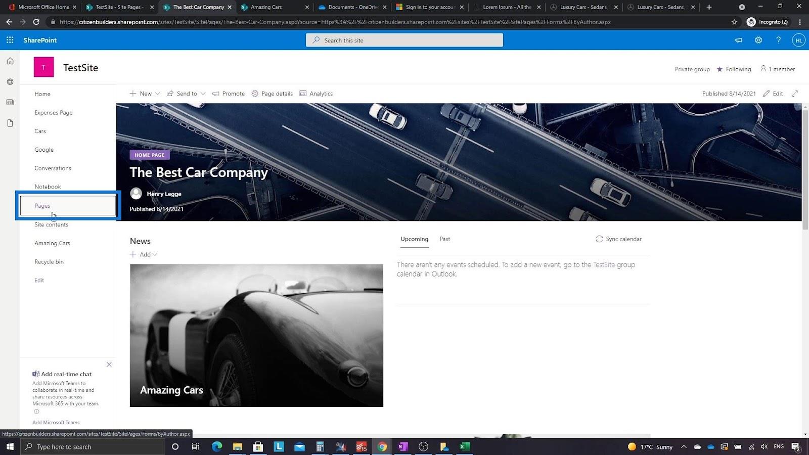 Présentation et création de la page d'accueil SharePoint