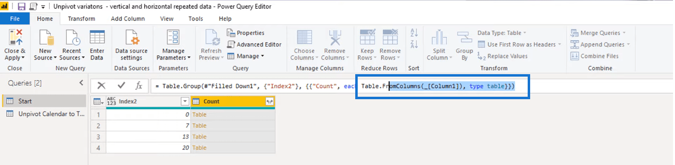 Transformer la disposition du type de calendrier en format tabulaire dans LuckyTemplates à l'aide de l'éditeur de requête