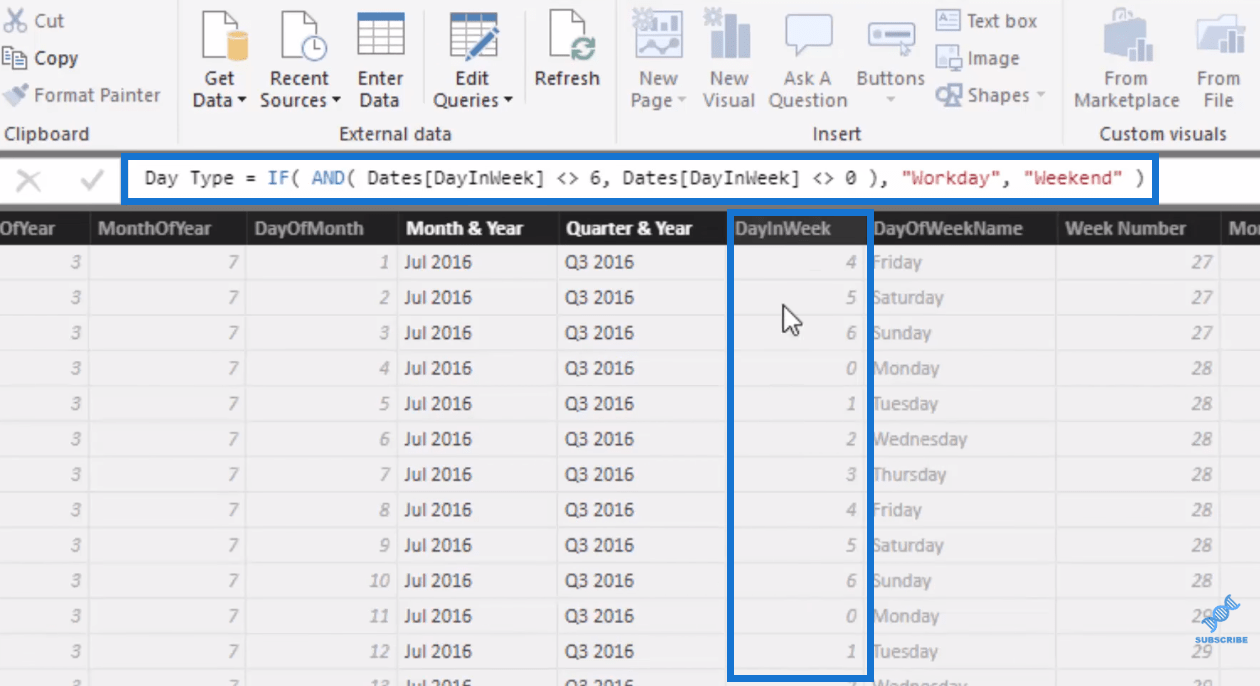 Ajouter des numéros de jour ouvrable et de week-end dans votre tableau de dates : technique d'intelligence temporelle dans LuckyTemplates