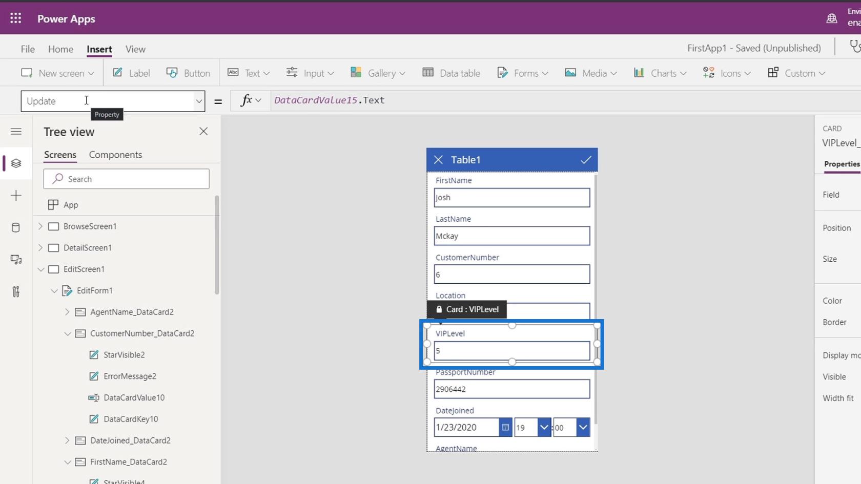 PowerApps 屏幕：編輯和更新