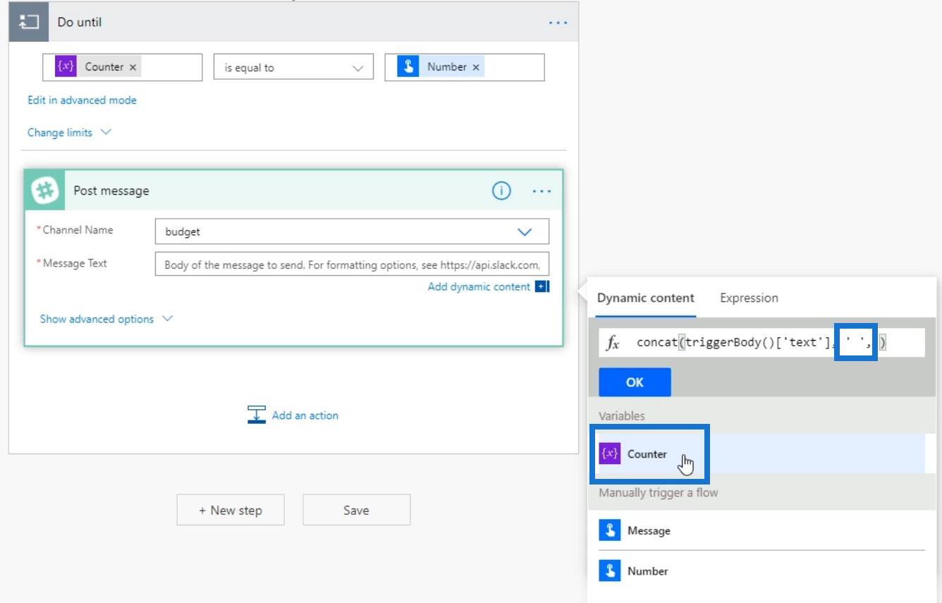 Faire jusqu'au contrôle de boucle dans Power Automate