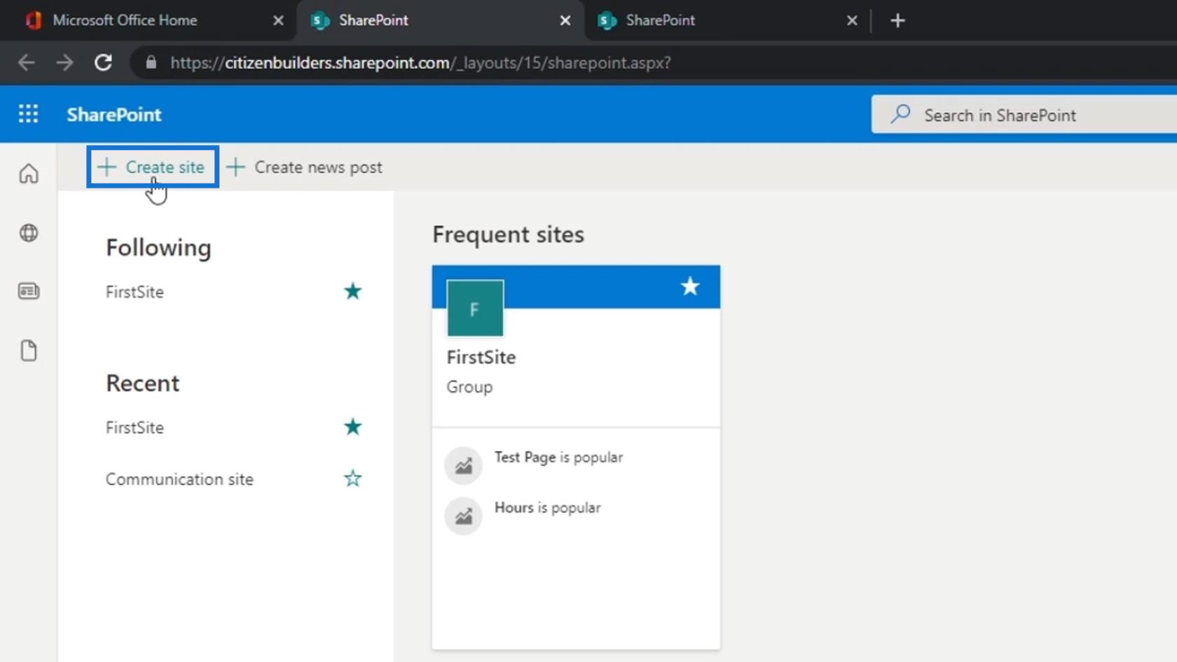 SharePoint 教程：創建新網站