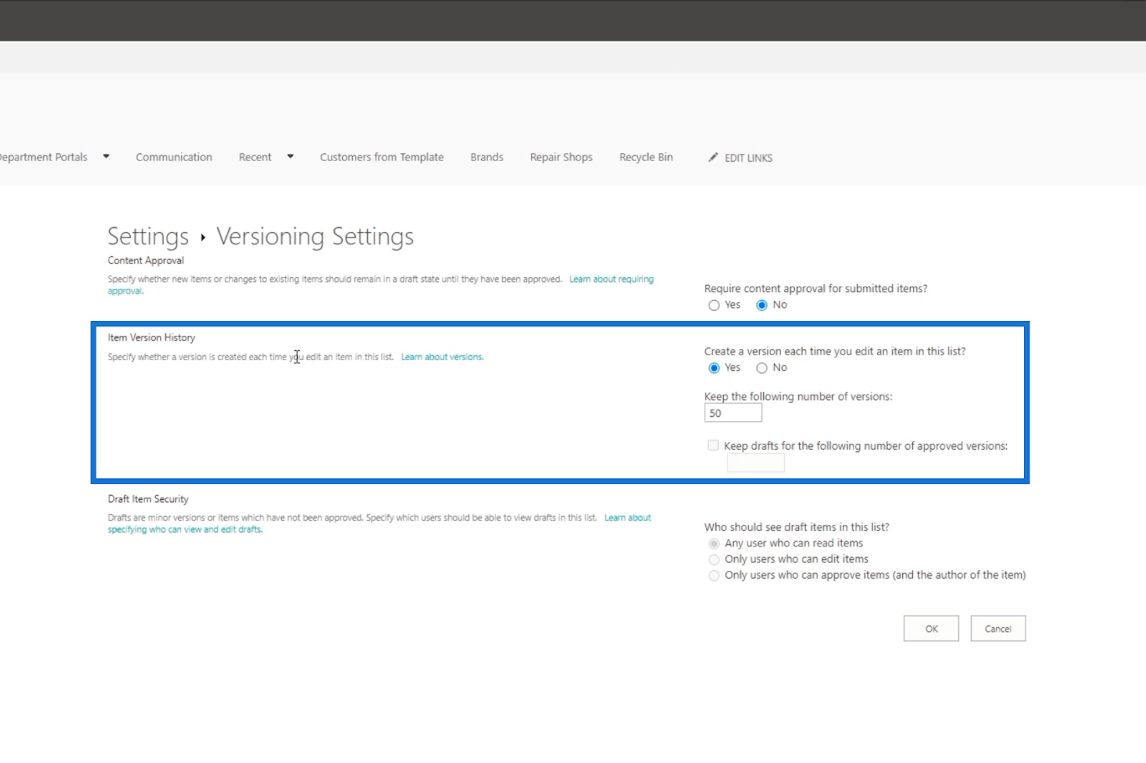 SharePoint 列表中的版本歷史記錄