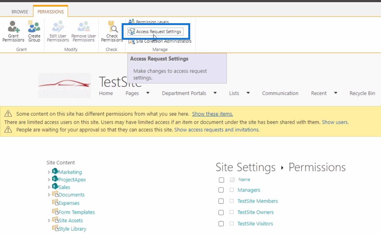 Personnalisation de la demande d'accès au site SharePoint