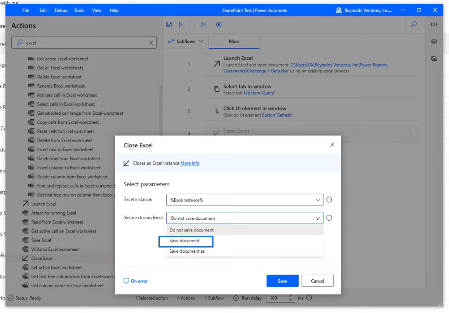 使用 Power Automate Desktop 在 Sharepoint 中刷新 Excel 文件