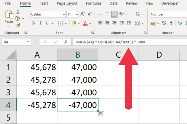 如何在 Excel 中四捨五入到最接近的千位