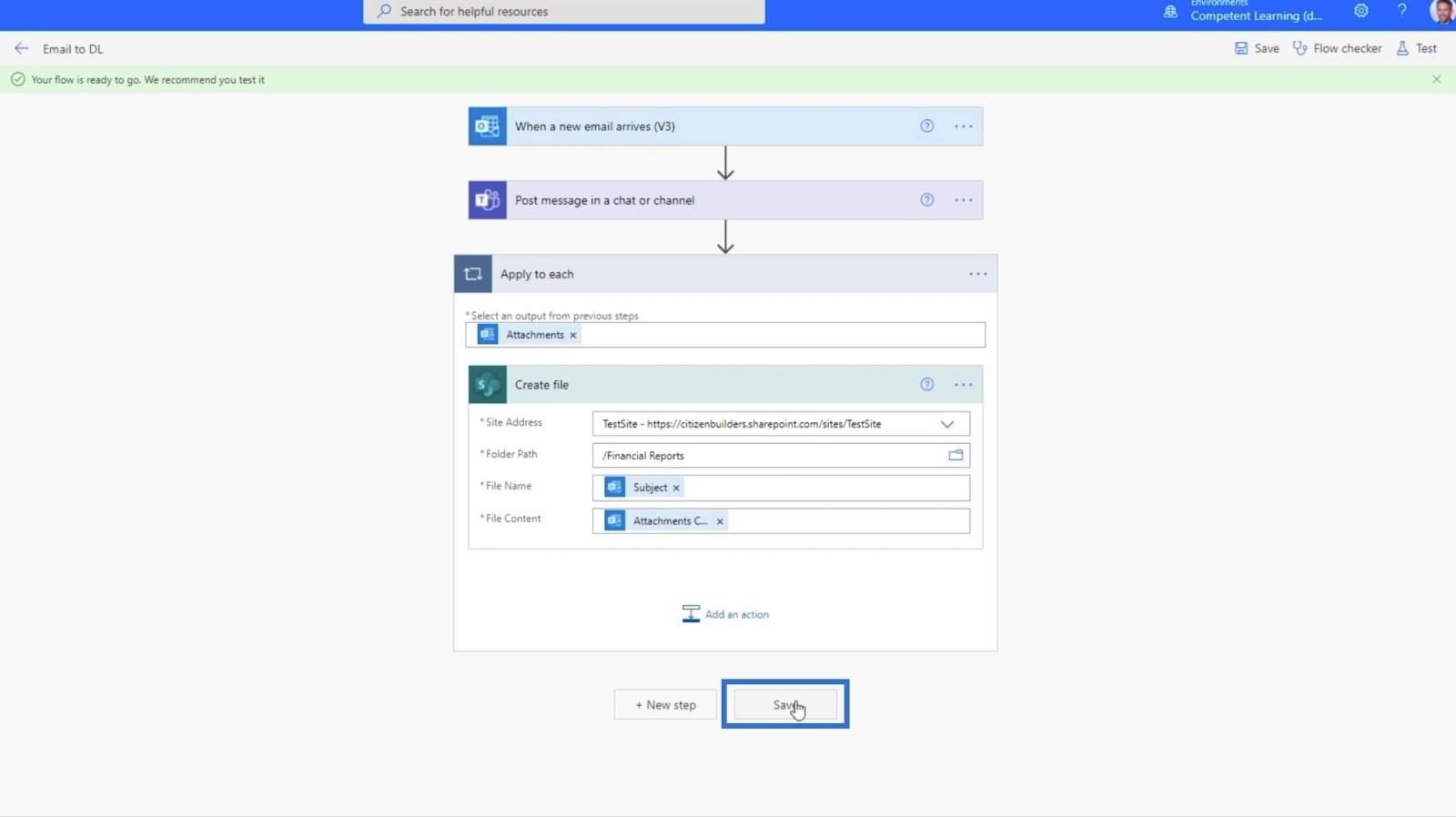 MS Flow : comment télécharger dans SharePoint par e-mail