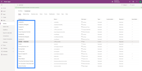 PowerApps 實體：如何添加不同類型的字段