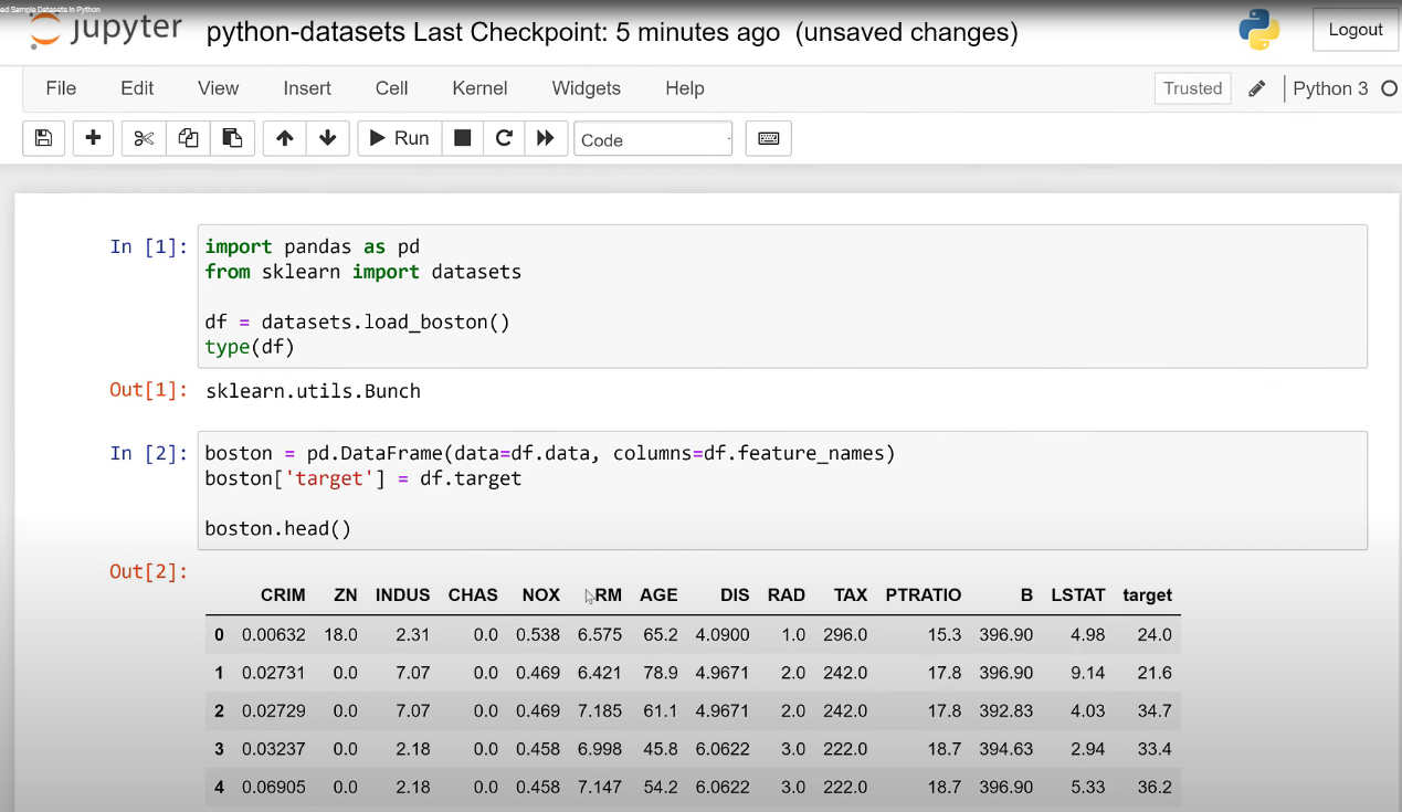 Comment charger des exemples d'ensembles de données en Python