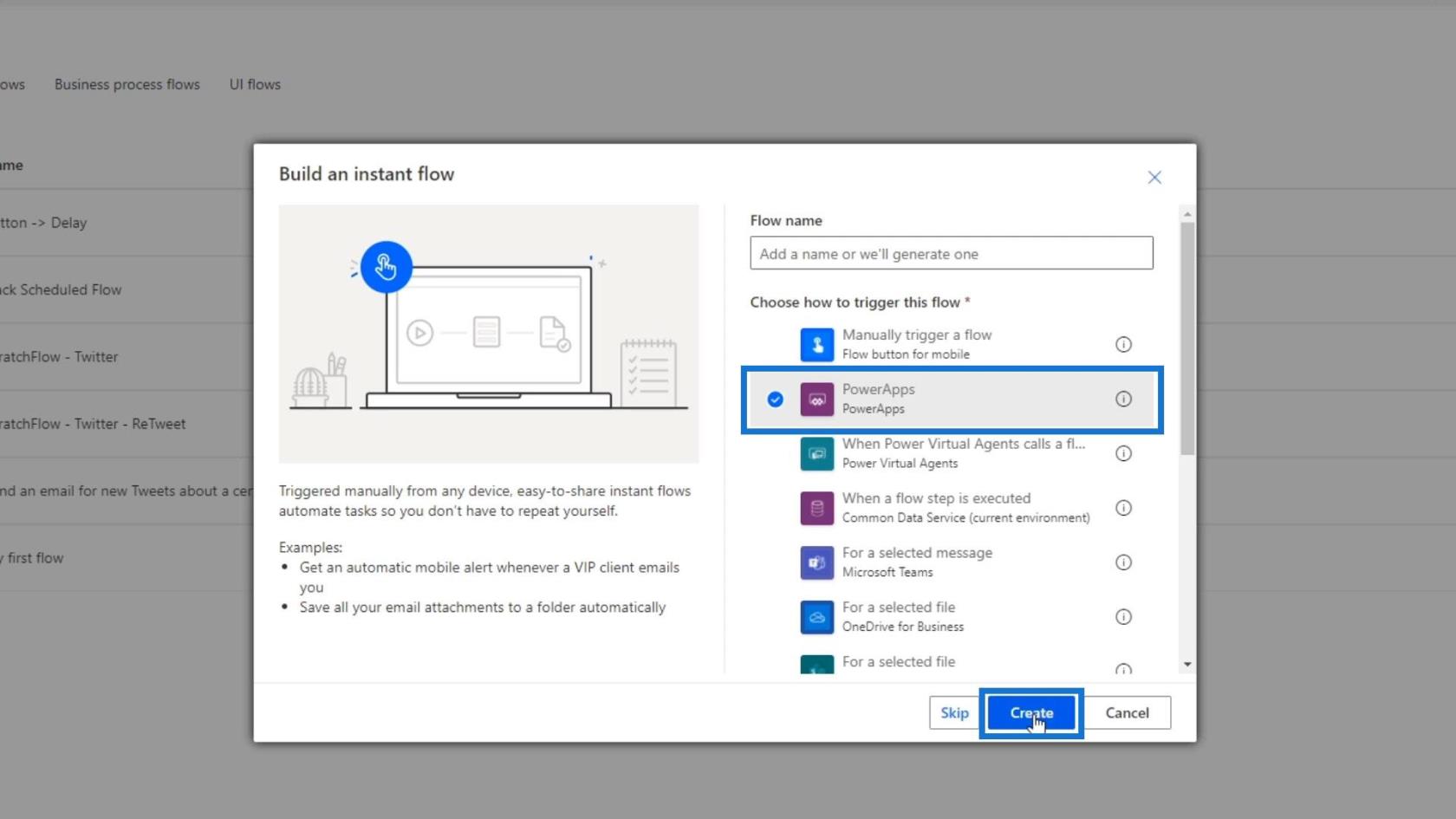 Intégration de PowerApps dans Microsoft Power Automate