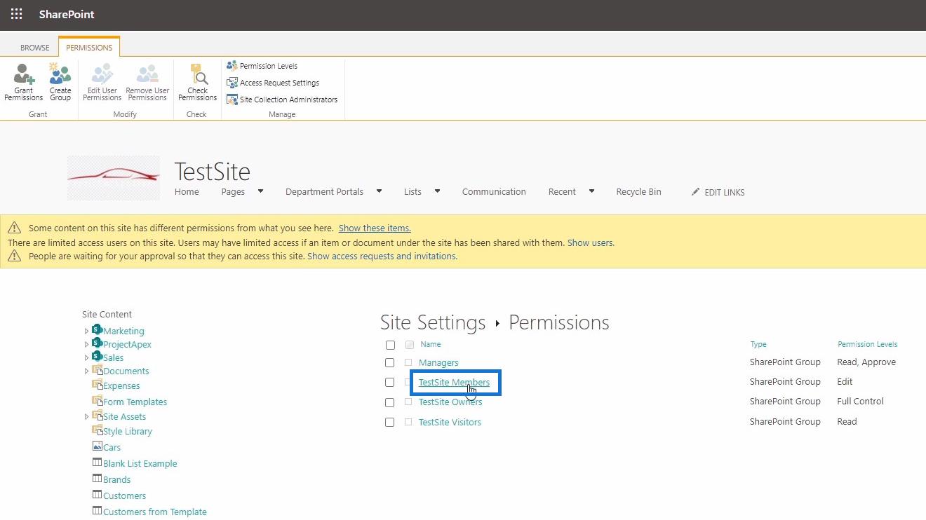 Personnalisation de la demande d'accès au site SharePoint