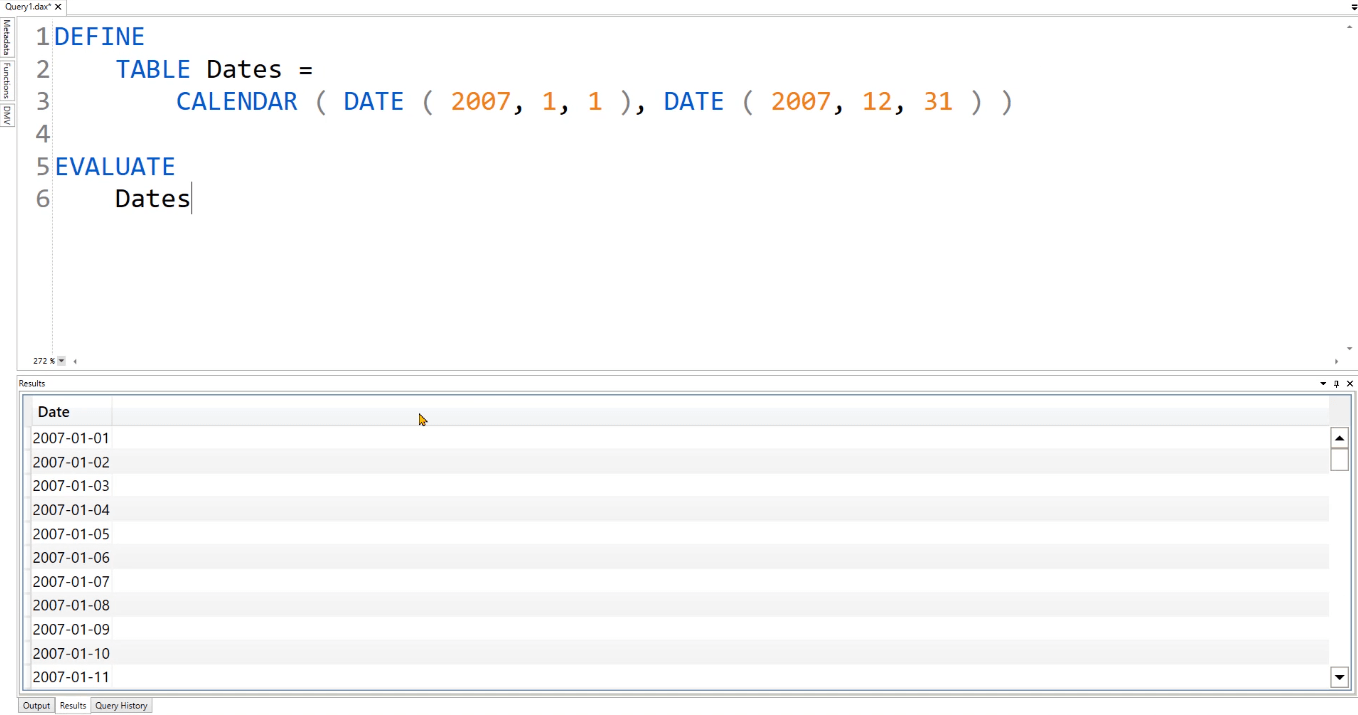 DAX Studio 中的 TABLE 關鍵字：基本示例