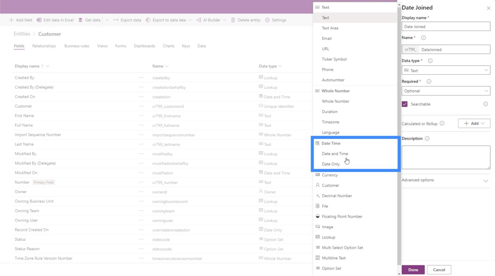 PowerApps 實體：如何添加不同類型的字段