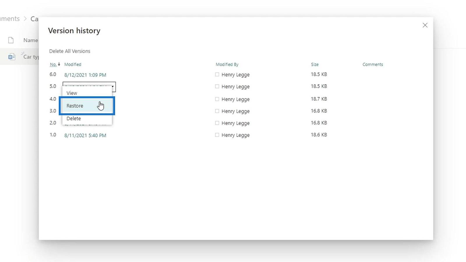 SharePoint 文檔庫中的版本控制