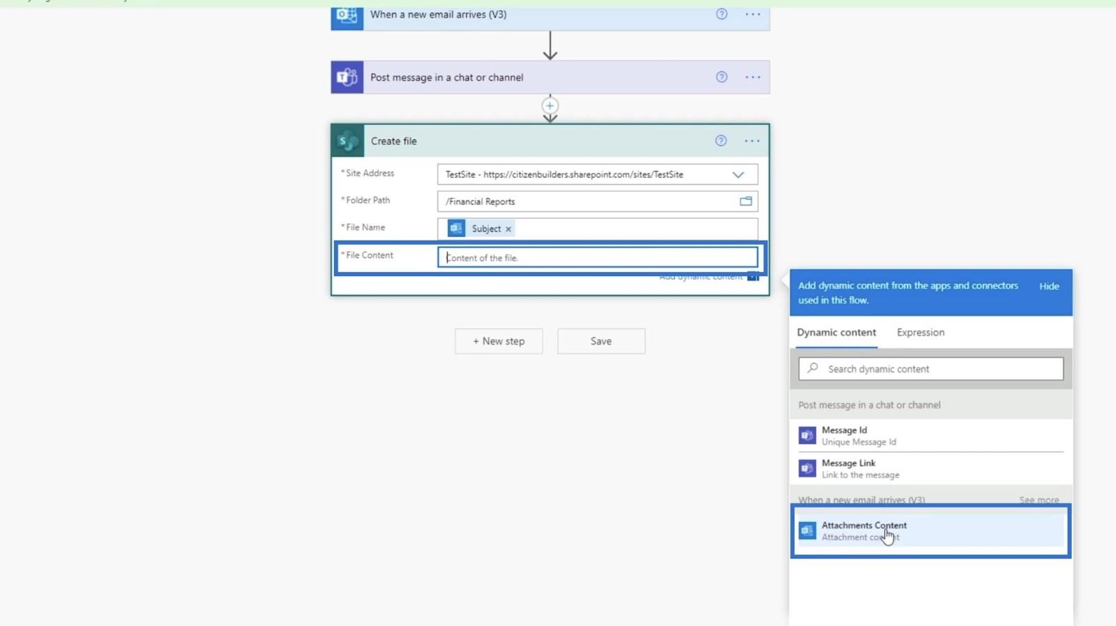 MS Flow : comment télécharger dans SharePoint par e-mail