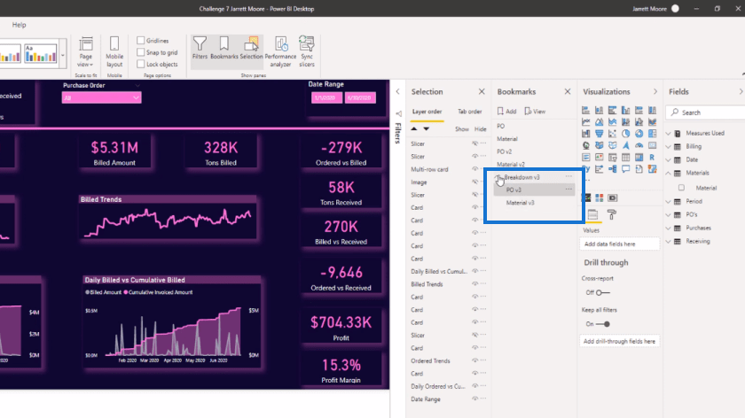 Signets dans LuckyTemplates - Regroupement par page de rapport