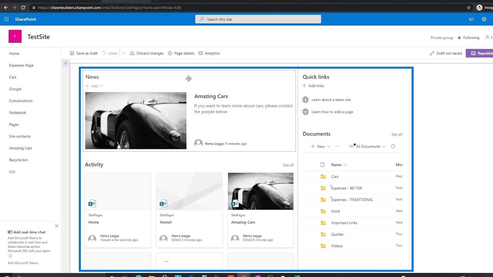 Présentation et création de la page d'accueil SharePoint