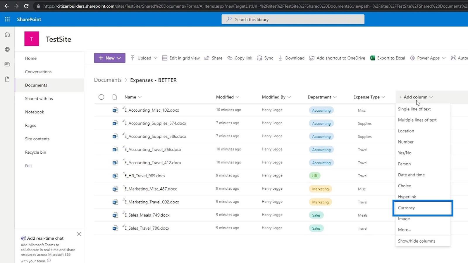 使用列在 SharePoint 中添加元數據