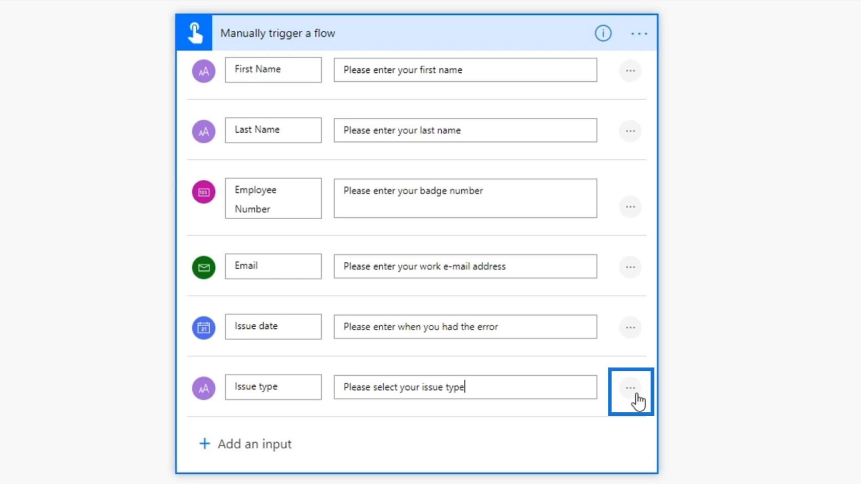 Workflow-Eingaben in Microsoft Power Automate