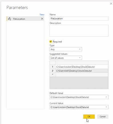 Modification de l'emplacement du fichier à l'aide d'un paramètre de requête dans LuckyTemplates