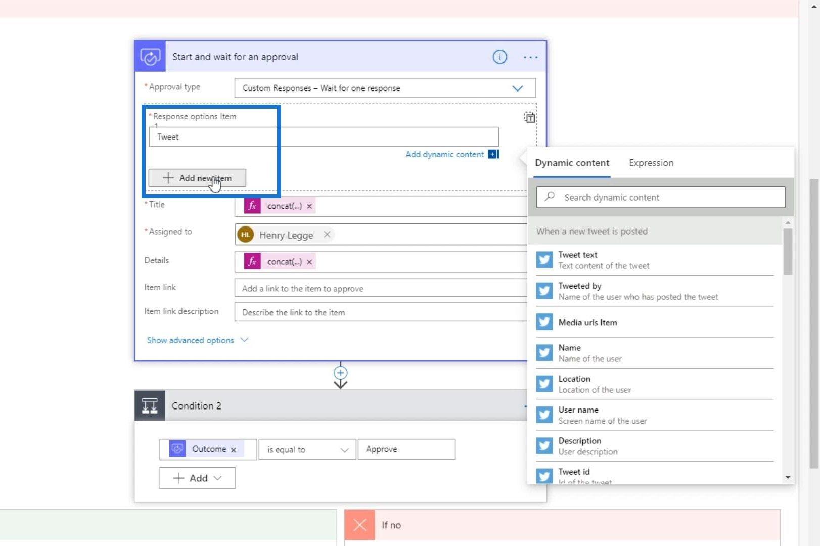 Microsoft Flow-Genehmigung mit mehreren Optionen