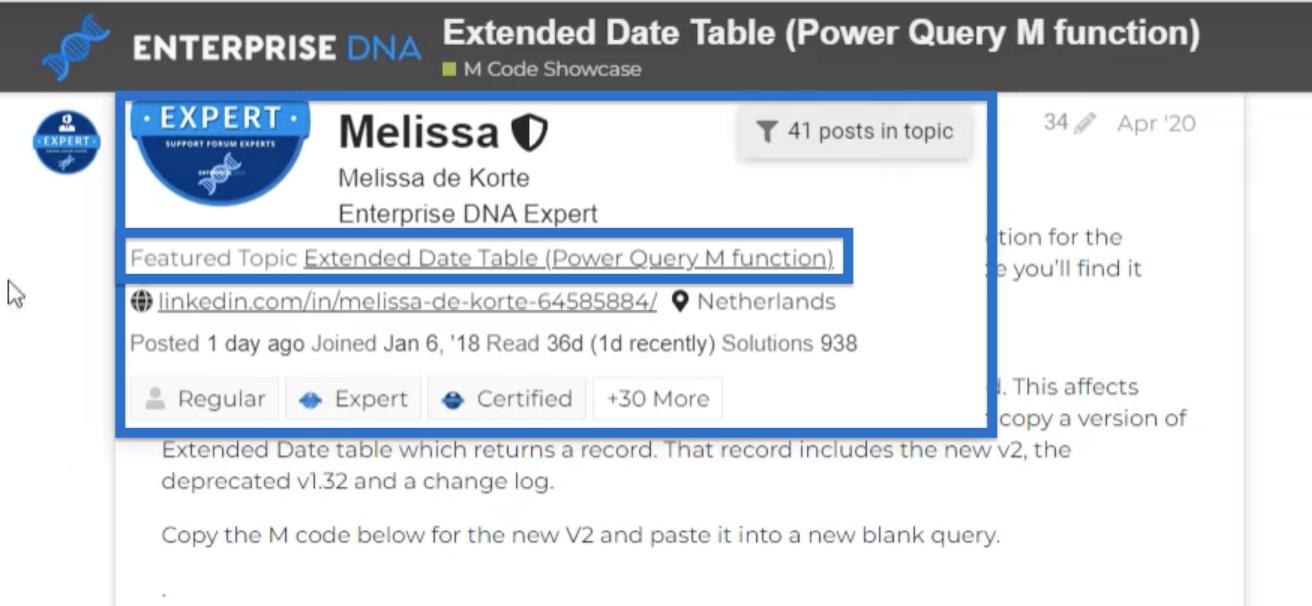 Présentation de la table de dates étendue Power Query V2