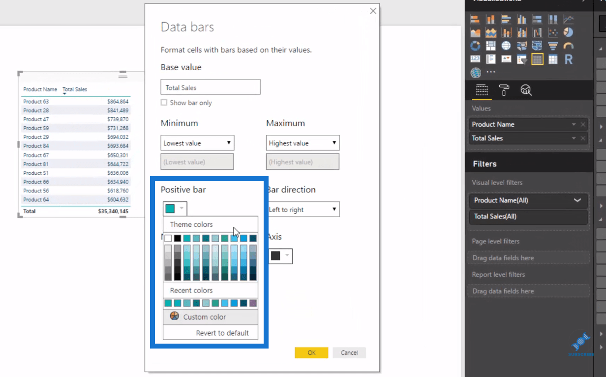 Barras de datos de LuckyTemplates en visualizaciones de tablas