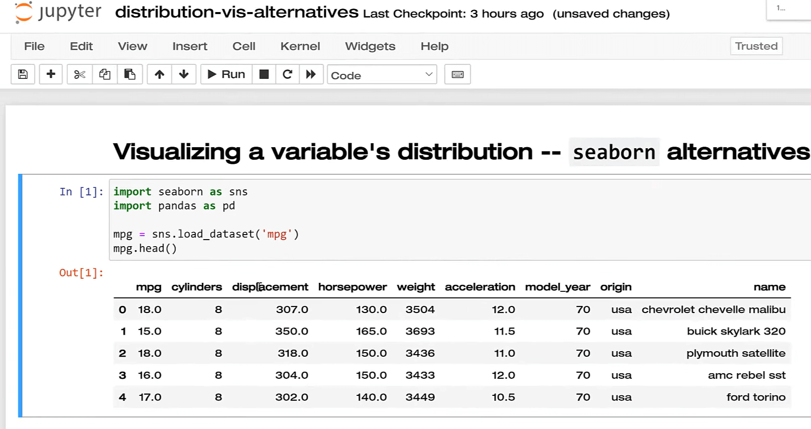 Fonction Seaborn en Python pour visualiser la distribution d'une variable