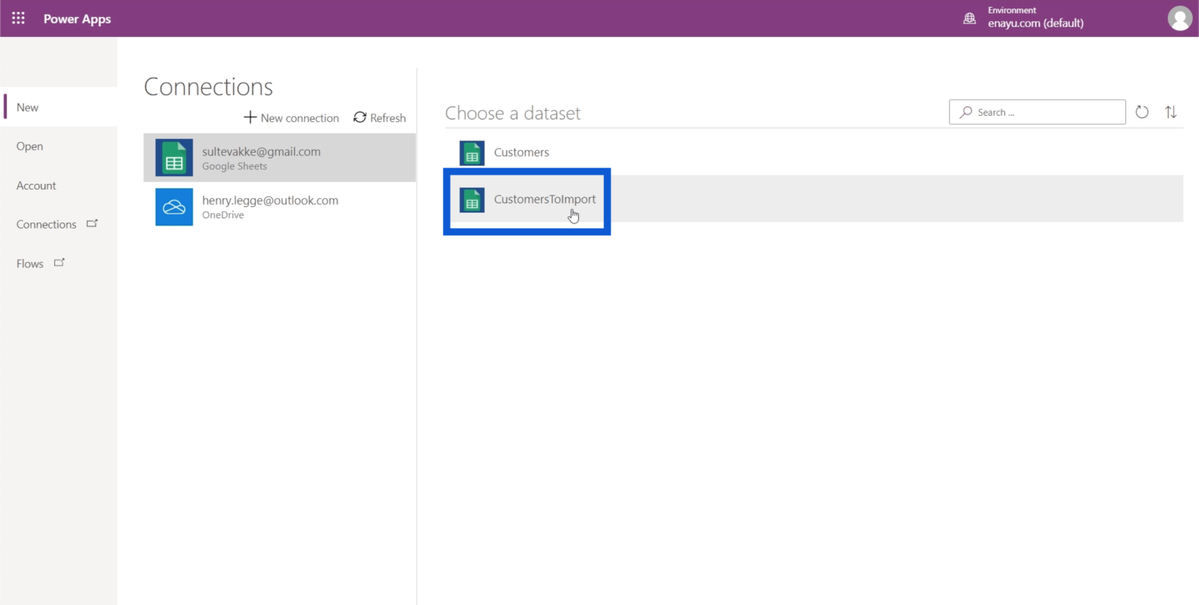 Power Apps-omgeving instellen: verbinding maken met OneDrive en Google Drive