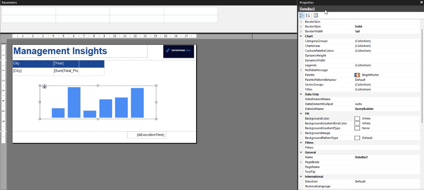 Como formatar um gráfico de barras de dados do SSRS Report Builder