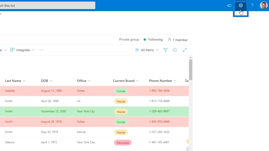 Ajout de la navigation de liste SharePoint