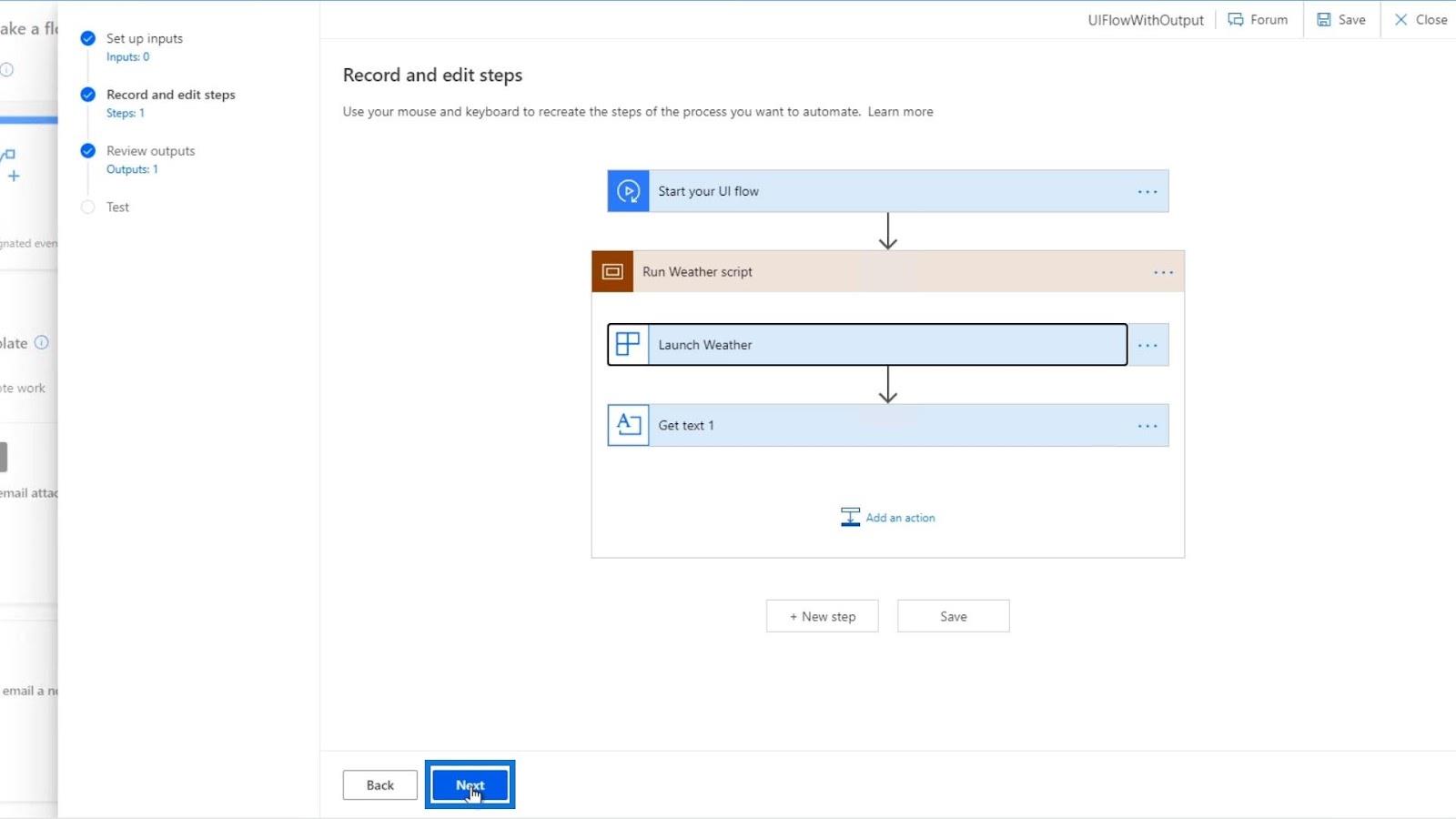 Power Automate 中的 UI 流輸出