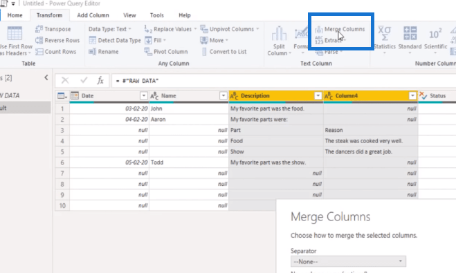 Comment fusionner dynamiquement des colonnes dans une table Power Query