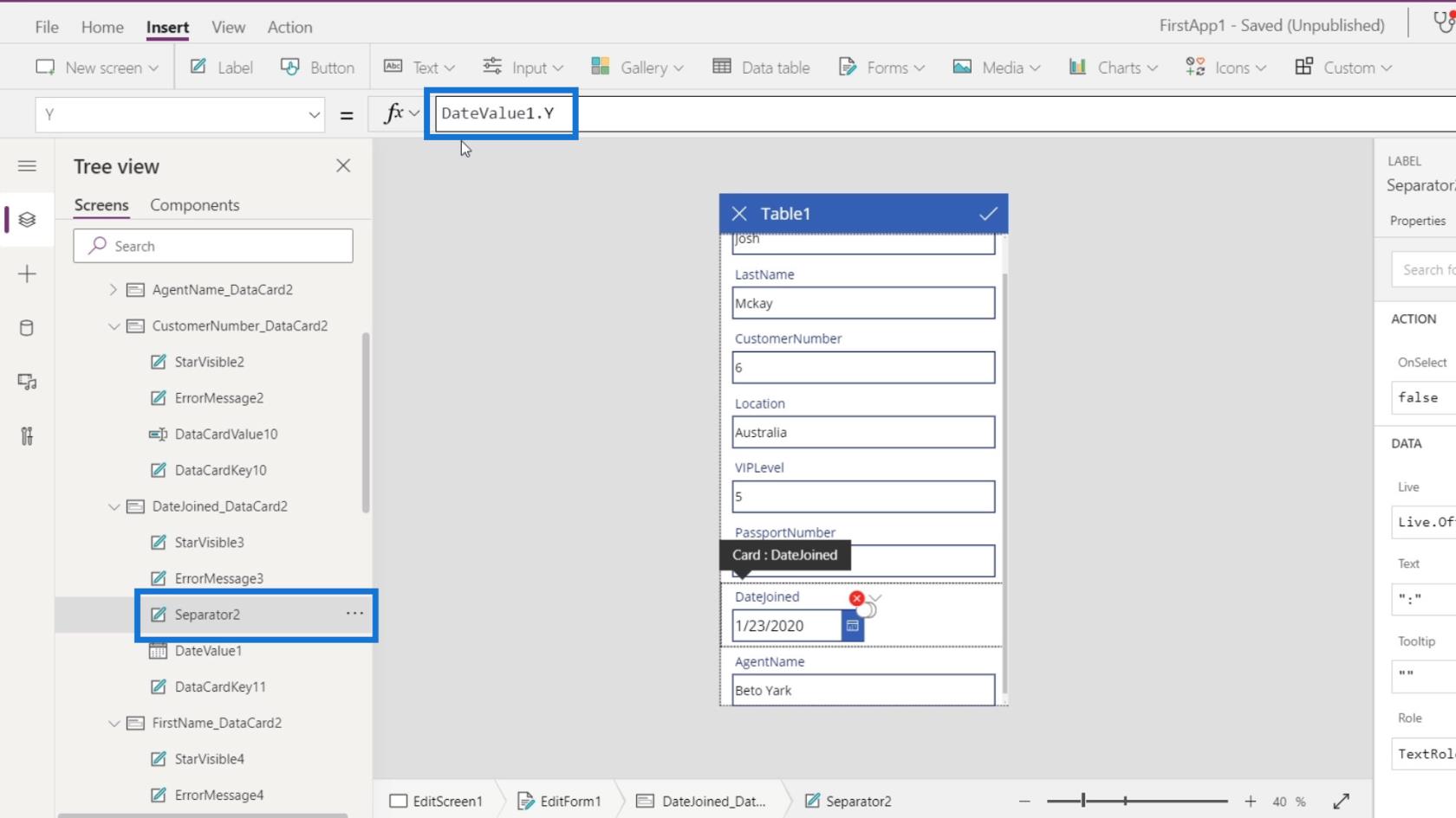 PowerApps 屏幕：編輯和更新