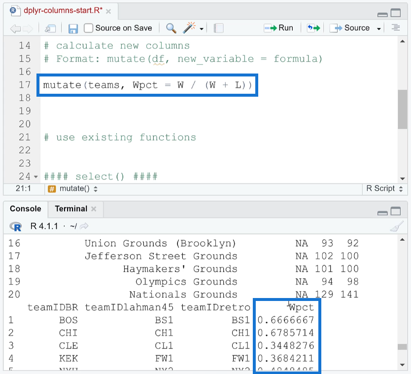 Dplyr を使用した R の列の追加、削除、名前変更