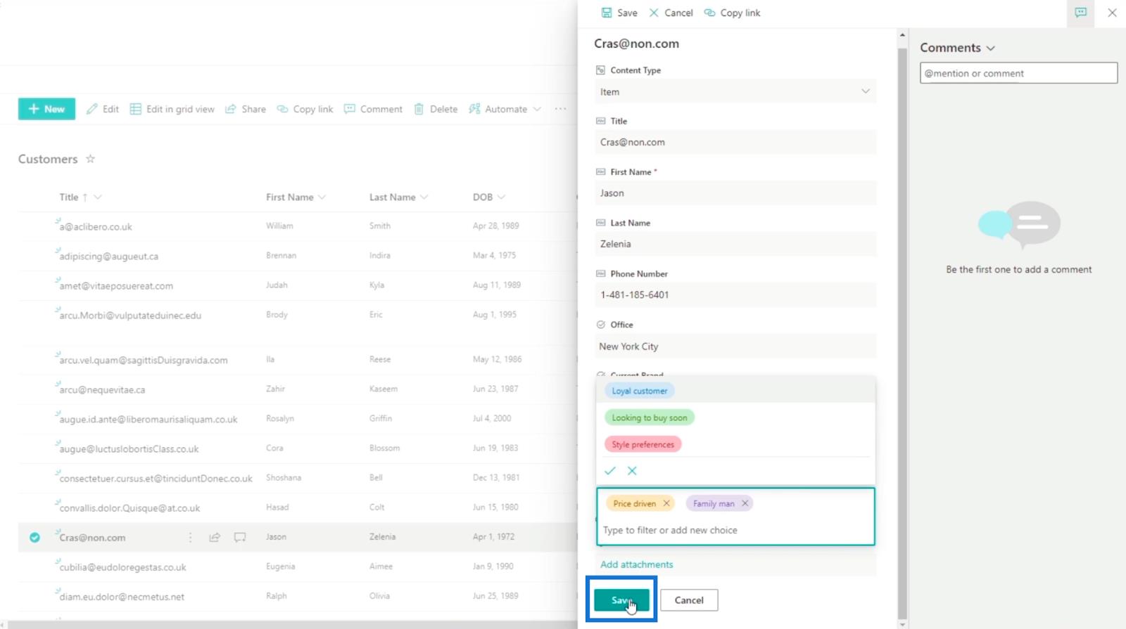 在列表中添加 SharePoint 選擇字段