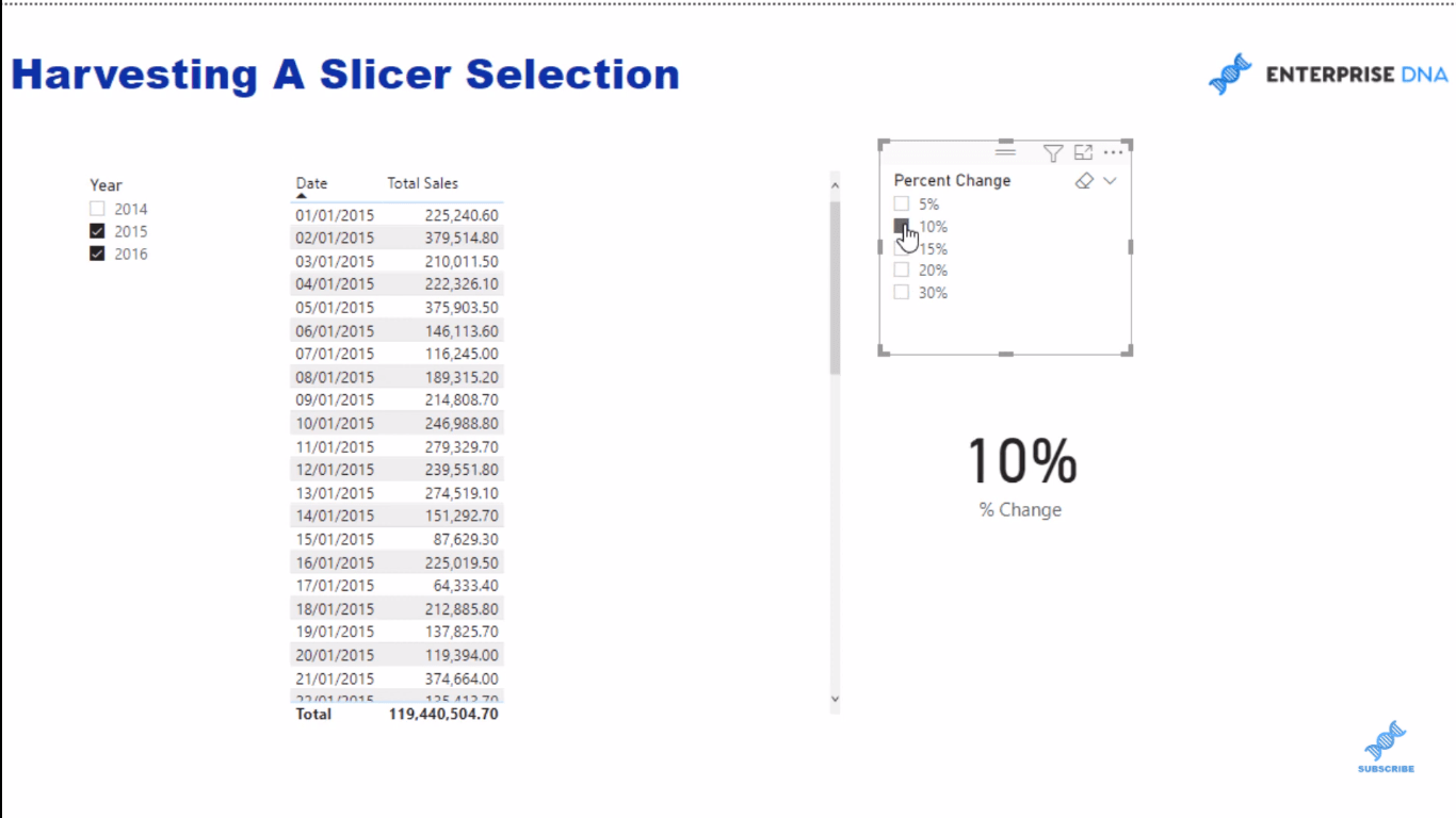 مثال SELECTEDVALUE DAX- حصاد اختيار أداة تقطيع الشرائح