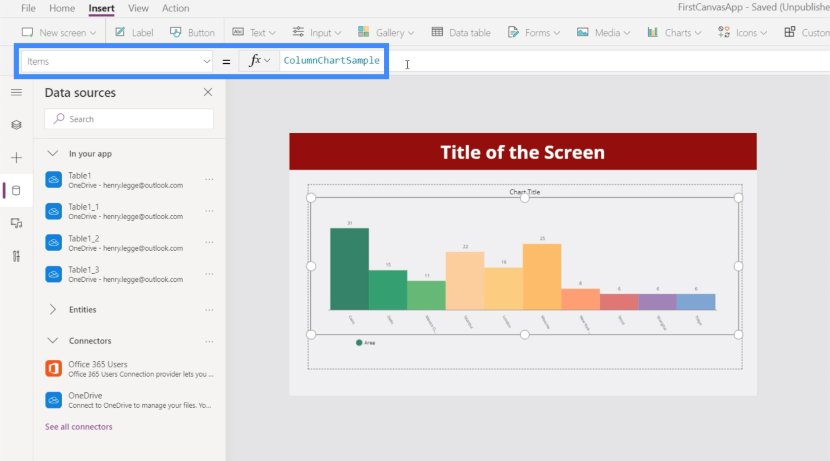 Tableaux, graphiques et images dynamiques PowerApps