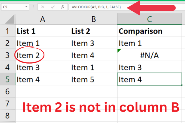 Comment comparer deux colonnes dans Excel à l'aide de VLOOKUP