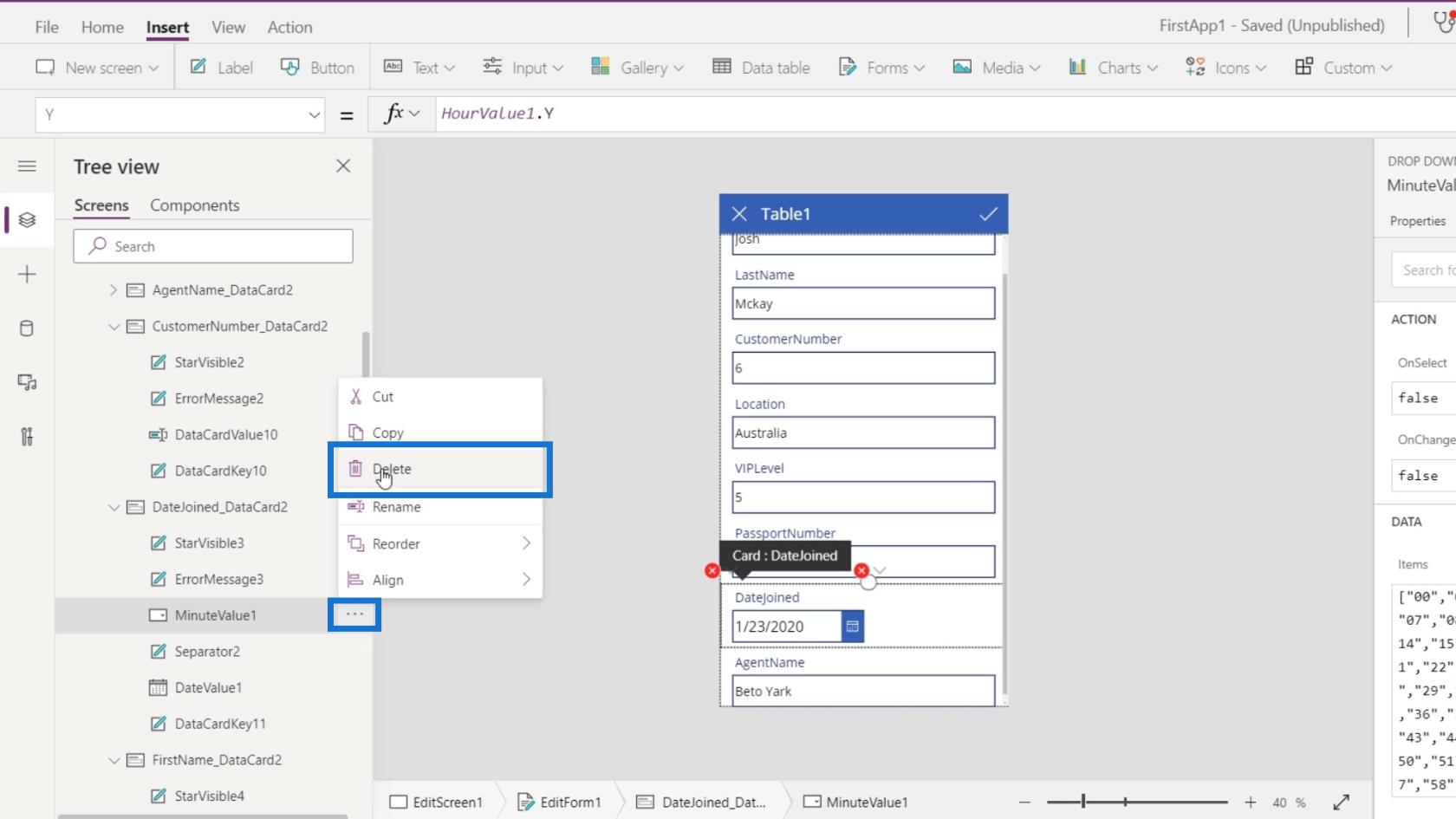 PowerApps 屏幕：編輯和更新