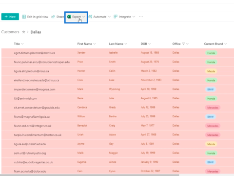 Exportați liste SharePoint în fișierul Excel sau CSV