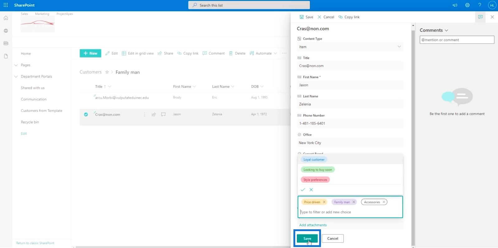 在列表中添加 SharePoint 選擇字段