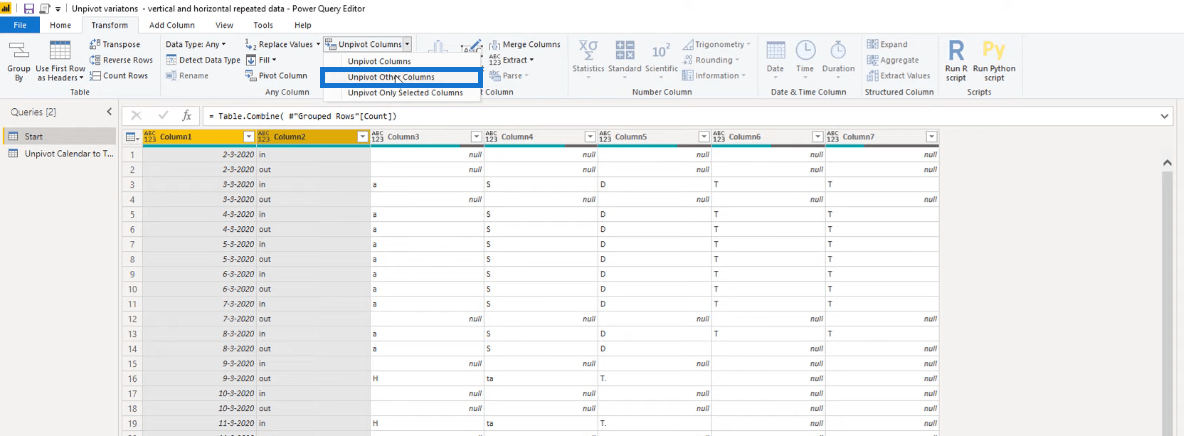 Transformer la disposition du type de calendrier en format tabulaire dans LuckyTemplates à l'aide de l'éditeur de requête