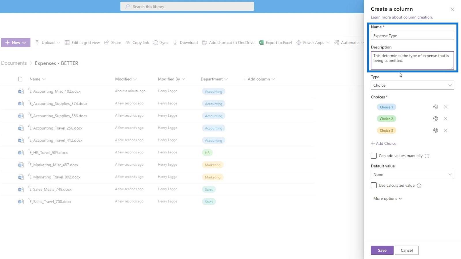 使用列在 SharePoint 中添加元數據