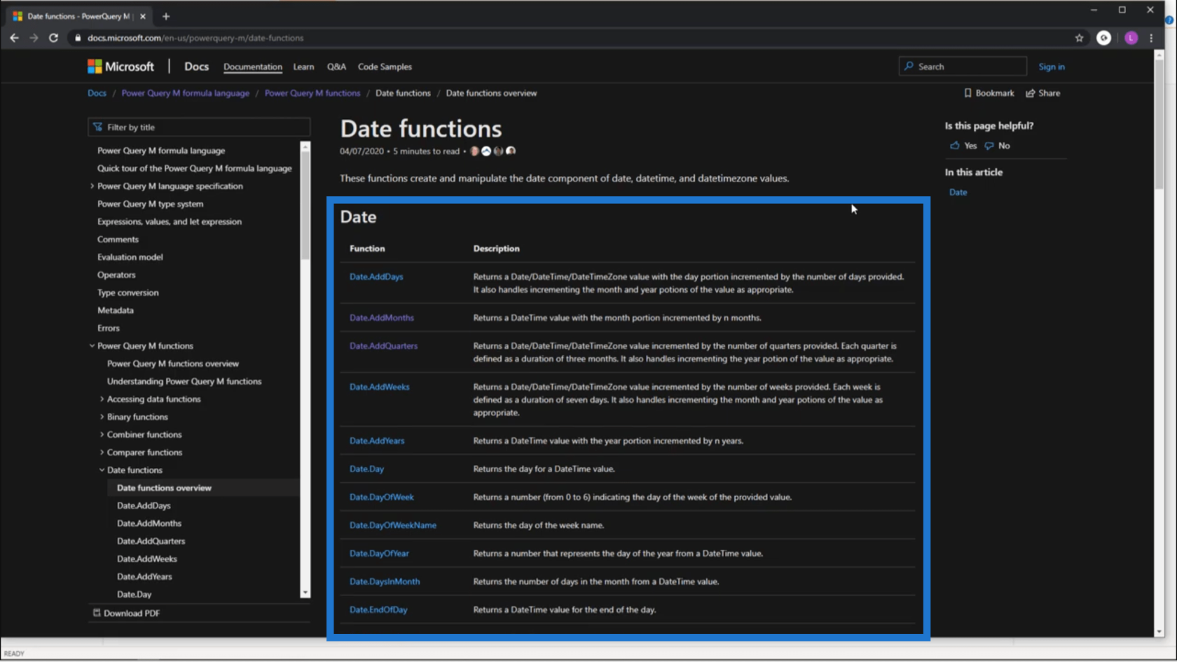 Configuration d'une date de début et d'une date de fin dynamiques pour les tables de dates Power Query